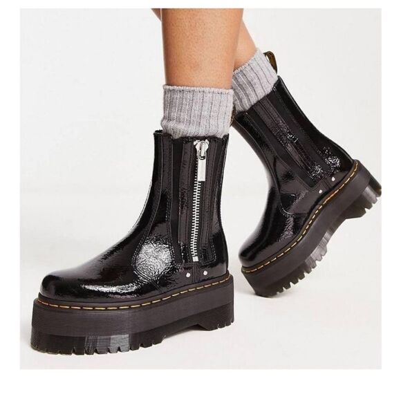 Dr Martens Max Distressed Patent Chelsea Platform Boots Size 9 Size 11 NEW - Picture 4 of 9